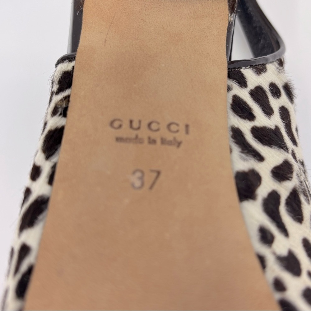 Gucci Sofia Leopard Print Calf Hair Platform Peep Toe Slingback Pumps Heels - Picture 6 of 10